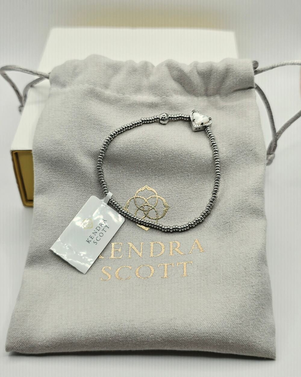 Kendra Scott Ari Heart Stretch Bracelet Silver tone, Ivory Mother of Pearl stone